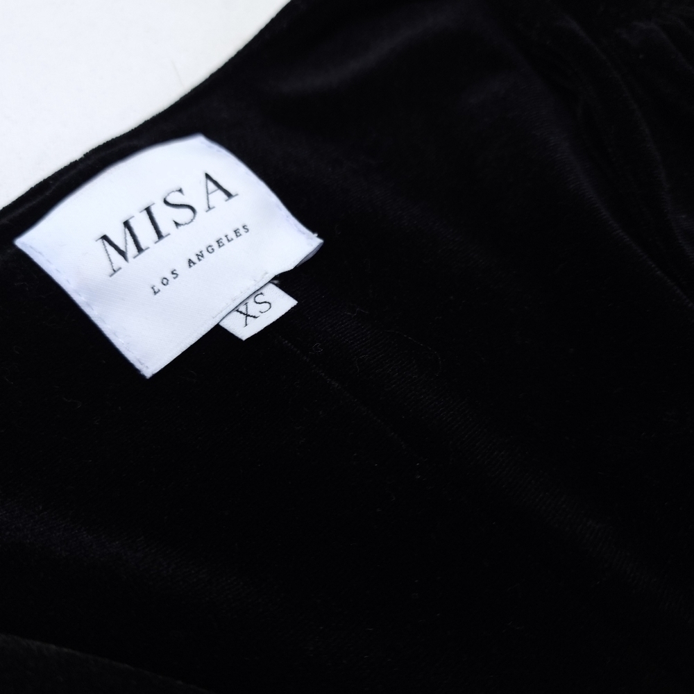 New Misa Los Angeles Black Viscose Velvet Wrap Ruffled Maxi Dress Sz Xs - Picture 10 of 13